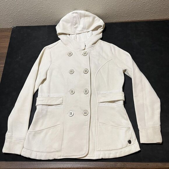 Harley Davidson Coat Women Large Blazer Hooded Fleece Pea Coat Embroidered Biker - Picture 2 of 16